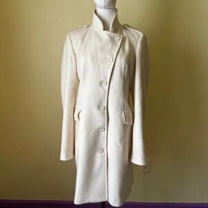 Vintage Benetton Italy Ivory Wool Military Coat Women's Small Cream Long Small‎